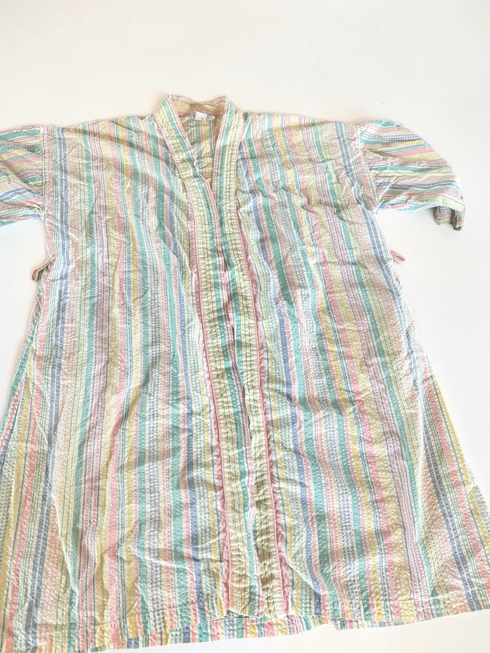 Vintage Sentiments Pastel Seersucker House Dress Duster XL Oversized